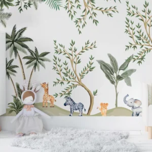 Papel De Parede Safari Animais Floresta Quarto De Bebê Pp591