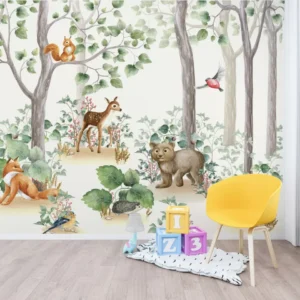 Papel De Parede Safari Animais Fofinhos Aquarela Floresta 10