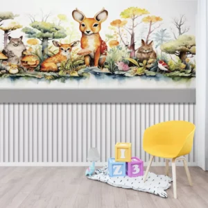 Papel De Parede Safari Animais Fofinhos Aquarela Infantil 04