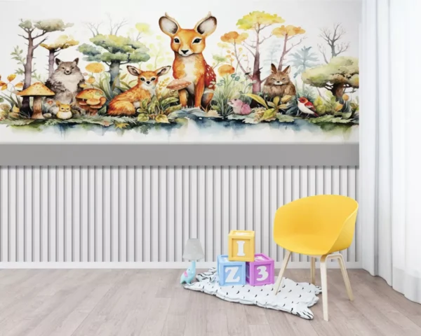 Papel De Parede Safari Animais Fofinhos Aquarela Infantil 04