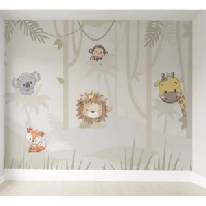 Papel De Parede Safari Animais Para Quarto Bebê Vr391 14m²