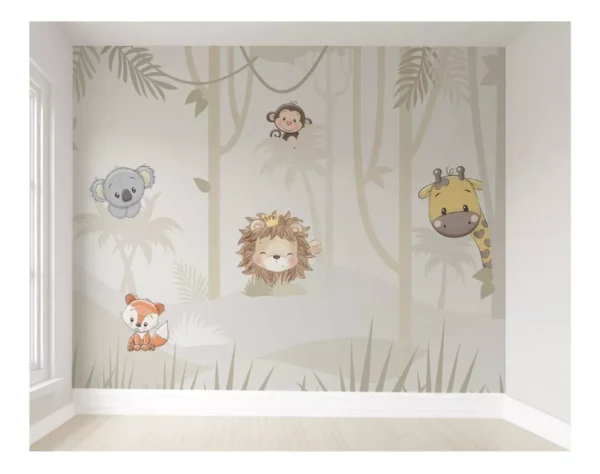 Papel De Parede Safari Animais Para Quarto Bebê Vr391 14m²