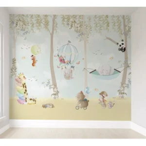 Papel De Parede Safári Balão Infantil Quarto De Bebê M²