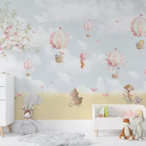 Papel De Parede Safári Balão Infantil Quarto De Bebê Pp48 M²