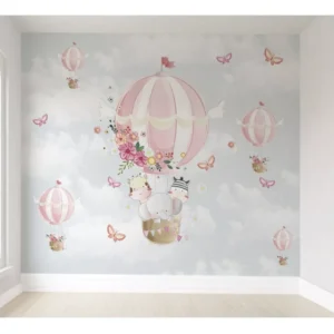 Papel De Parede Safári Balões Rosa Infantil Quarto Menina M²