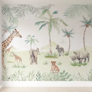 Papel De Parede Safari Floresta Animais Coqueiro Pp533 M²