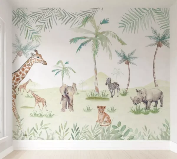 Papel De Parede Safari Floresta Animais Coqueiro Pp533 M²