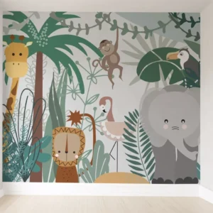 Papel De Parede Safári Floresta Animal Quarto Bebê Pp389 M²