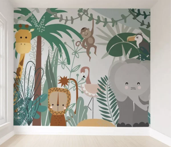 Papel De Parede Safári Floresta Animal Quarto Bebê Pp389 M²