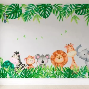 Papel De Parede Safári Floresta Quarto Bebê Animais Pp380 M²