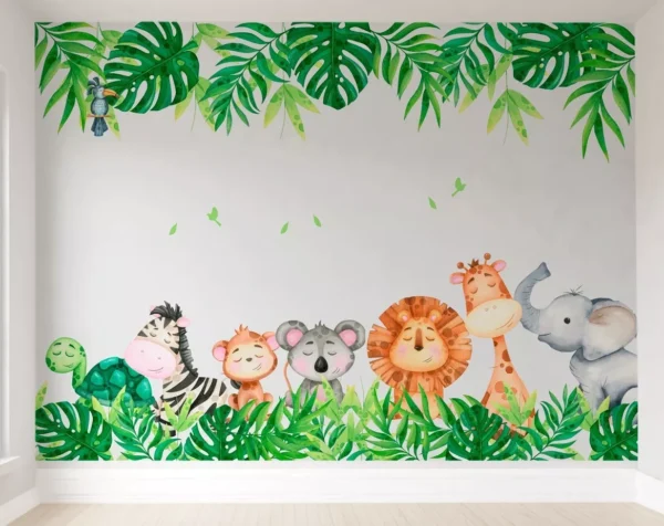 Papel De Parede Safári Floresta Quarto Bebê Animais Pp380 M²