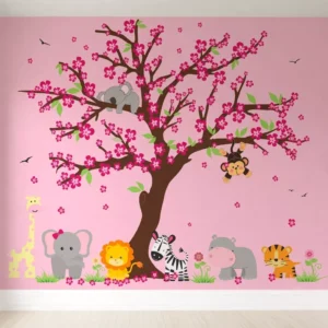 Papel De Parede Safári Floresta Rosa Bebê Menina Pp381 M²