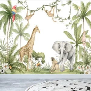 Papel De Parede Safari Girafa Elefante