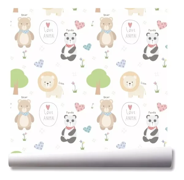 Papel De Parede Safari Leão Panda Infantil Kit 03 Rolos A72