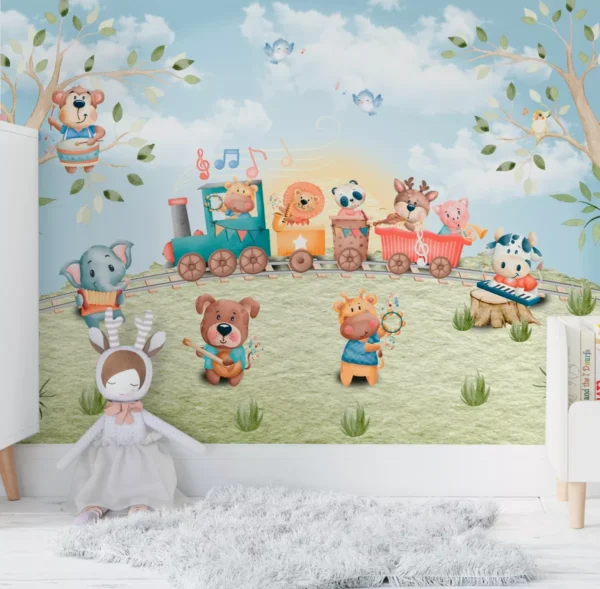 Papel De Parede Safari Trenzinho Quarto Infantil 10m² Vr592