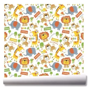 Papel De Parede Safari Zoo Leão Elefante Kit 03 Rolos A132