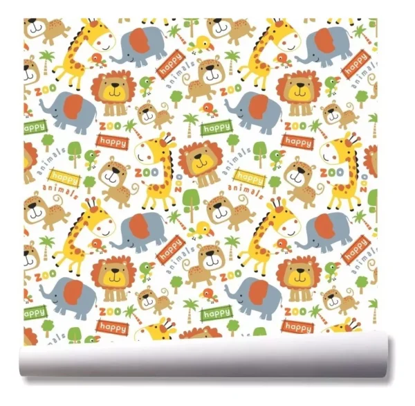 Papel De Parede Safari Zoo Leão Elefante Kit 03 Rolos A132