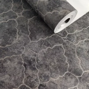 Papel De Parede Sala Lavabo Preto Cinza Grade Geométrico