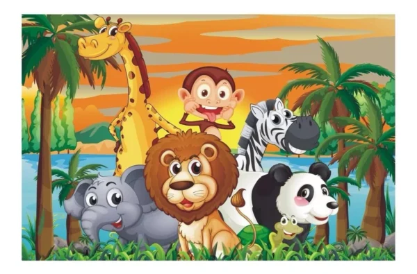 Papel De Parede Selva Infantil Adesivo Zoo Safari 6m² M27