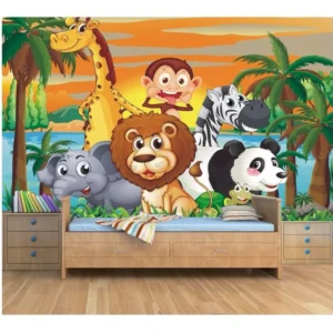 Papel De Parede Selva Infantil Zoo 2,68x2,68m Safari M27