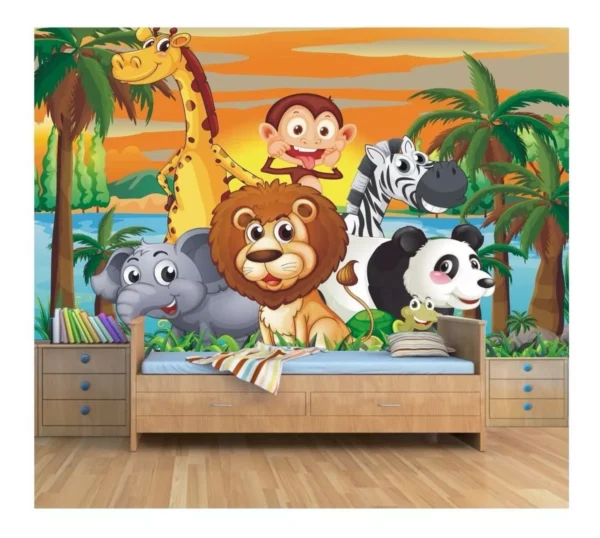 Papel De Parede Selva Infantil Zoo 2,68x2,68m Safari M27