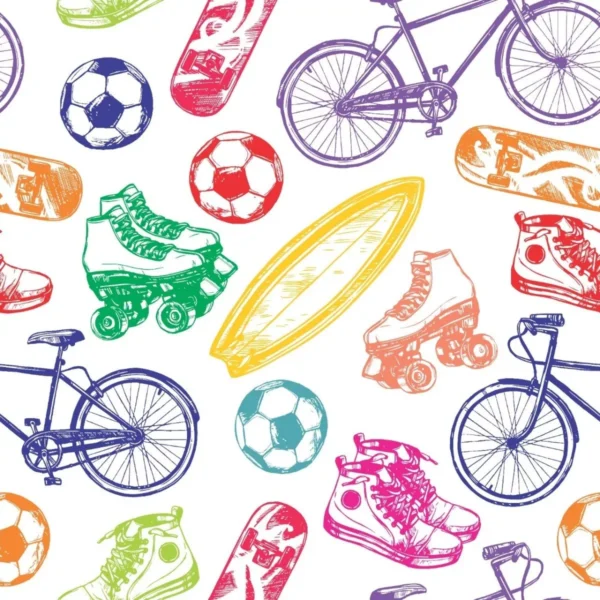 Papel De Parede Teen Patins Bicicleta Futebol Colorido