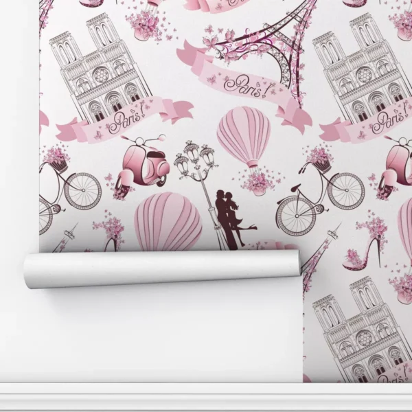 Papel De Parede Teen Rosa Menina Paris Viagem Adesivo 3mts