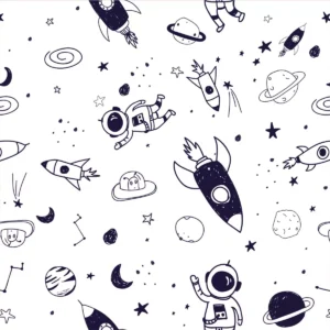 Papel De Parede Temático Foguetes E Astronauta - 2,50x0,50m