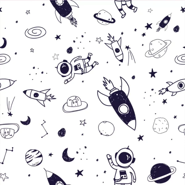 Papel De Parede Temático Foguetes E Astronauta - 3,00x0,50m