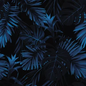 Papel De Parede Temático Folhagens Azul E Preto - 1,50x0,50m