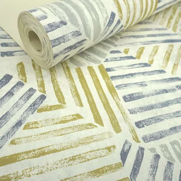 Papel De Parede Texturizado Cinza E Amarelo Geométrico 4m²