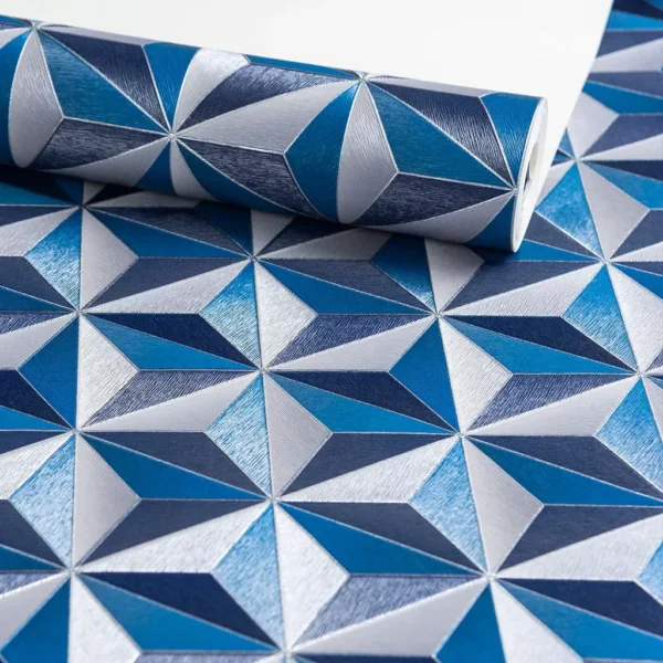 Papel De Parede Texturizado Geométrico Azul Decoração 10mts