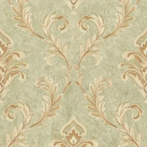 Papel De Parede Texturizado Vinílico Arabesco Verde, Dourado