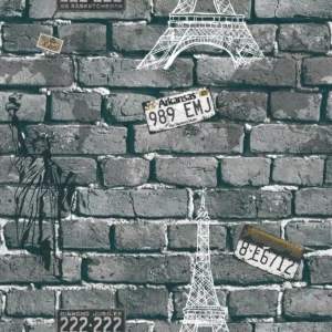 Papel De Parede Tijolo Turistico Torre Eiffel Cinza Escuro