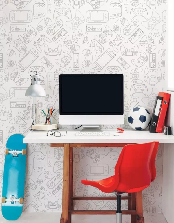 Papel De Parede Tons Claro Quarto Menino Console Video Game