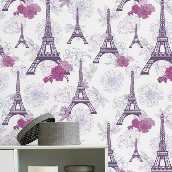 Papel De Parede Torre Eiffel Flor Delicado Lavavel 12 M