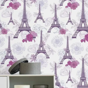 Papel De Parede Torre Eiffel Flor Delicado Lavavel Rolo 10 M