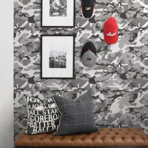 Papel De Parede Trends Camuflado Cinza E Preto Rolo