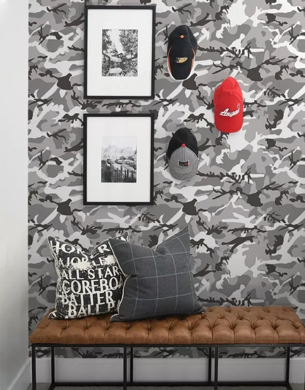 Papel De Parede Trends Camuflado Cinza E Preto Rolo