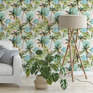 Papel De Parede Tropical Coqueiros E Folhagens - 1,5x0,5m