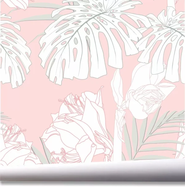 Papel De Parede Tropical Flor Folhas Floral Folhagem A681