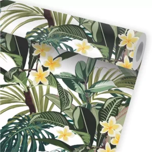 Papel De Parede Tropical Folha Folhagem Jardim Flores A674