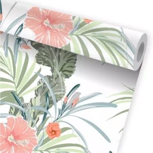 Papel De Parede Tropical Folhagem Folhas Flores Jardim A690