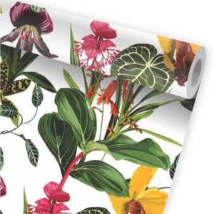 Papel De Parede Tropical Folhagem Folhas Flores Jardim A751