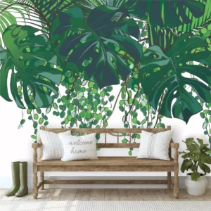 Papel De Parede Tropical Folhagem Jardim Folhas Painel G1009