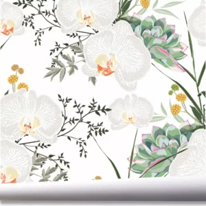 Papel De Parede Tropical Folhagem Jardim Orquídeas Flor A691