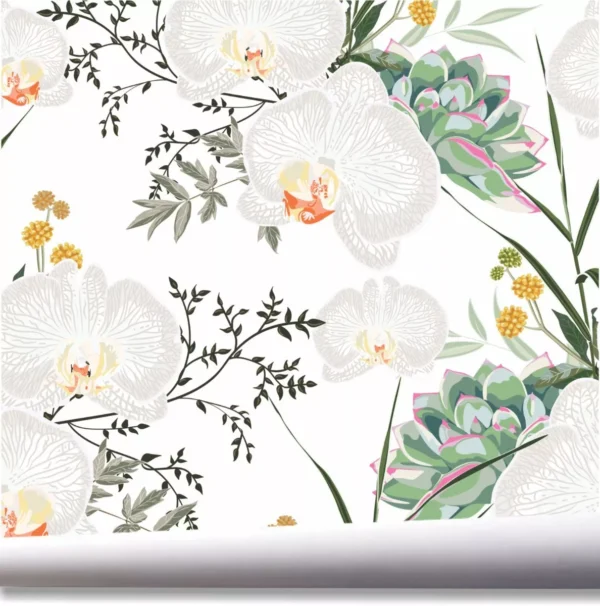 Papel De Parede Tropical Folhagem Jardim Orquídeas Flor A691