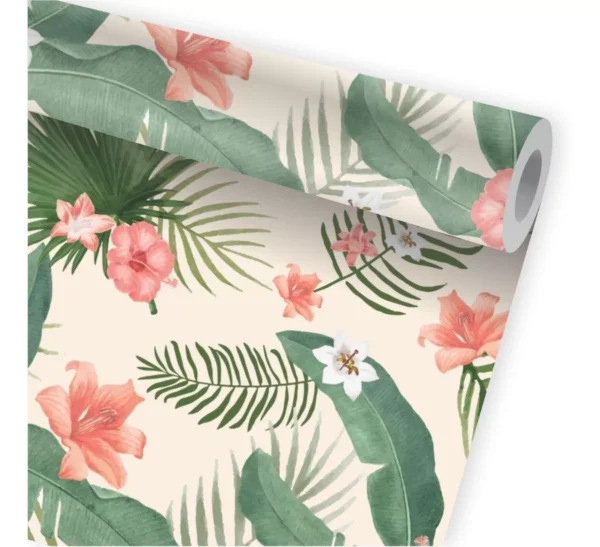 Papel De Parede Tropical Folhas Plantas Floral Delicado A468