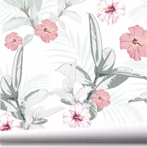 Papel De Parede Tropical Jardim Folhagem Flores Plantas A642