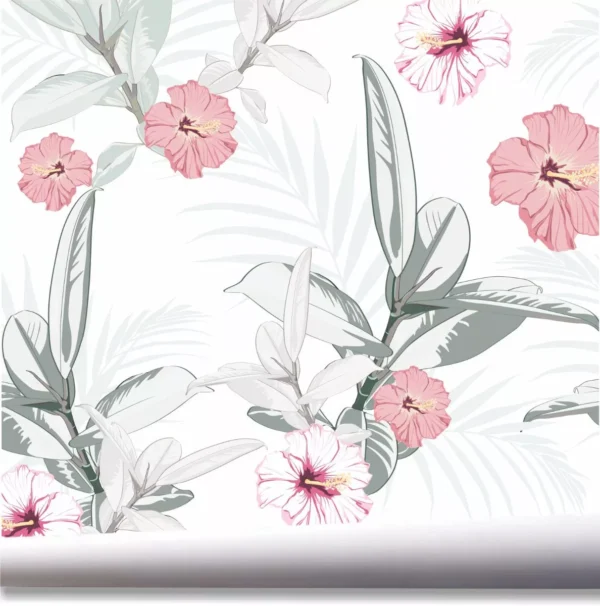 Papel De Parede Tropical Jardim Folhagem Flores Plantas A642